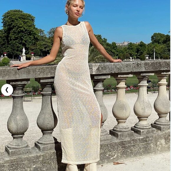 NWT Princess Polly Performer Knit Low Back Maxi Dress Cream US 8 / Medium $75 - Picture 1 of 7